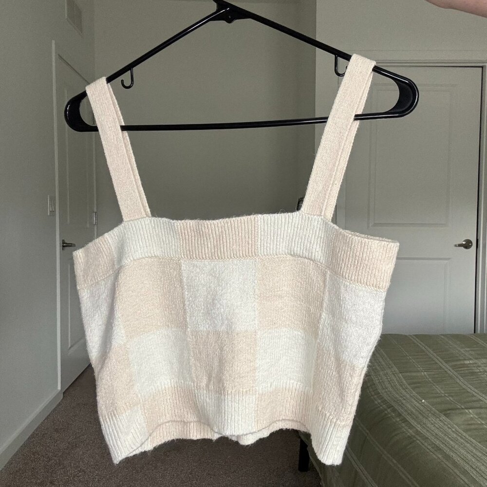Vans Sydney Beige & White Checkered Knit Tank Top Size Small